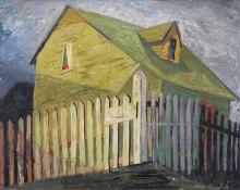 Jenne Magafan, "White Picket Fence", gouache on paper, 1939