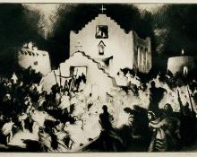 Gene (Alice Geneva) Kloss, "Processional, Taos", etching, 1948