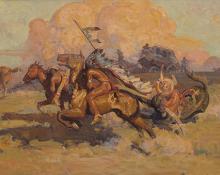 Allen Tupper True, "Untitled (The Attack)", oil, 1911