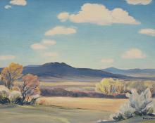 Mildred Pneuman, "Taos Country", oil, mid 20th century