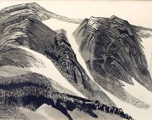 Ethel Magafan, "Remaining Snows (Colorado)", ink, 1973