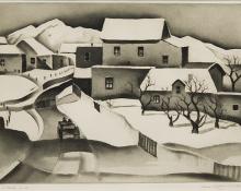 Gene (Alice Geneva) Kloss, "Taos In Winter", etching, 1934