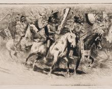 Edward Borein, "Umatilla Horse Dance", etching, circa 1925