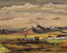 Adolf Arthur Dehn, "Ranch in South Park, Colorado", watercolor, 1946