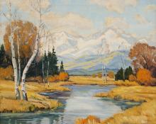 Alfred James Wands, "Untitled (Colorado Mountains & Stream in Autumn)", oil