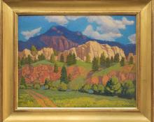 Paul Kauvar Smith, "Near Pine (Colorado)", oil, c. 1940 denver artists guild mid century fine art oil painting