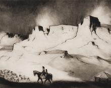 Gene (Alice Geneva) Kloss, "Buttes of Lukachukai, 28/35", etching, 1977