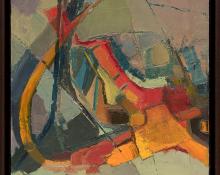 Florence Graziano, "Abstract in Green and Orange", oil, 1968 for sale purchase consign auction denver Colorado art gallery museum