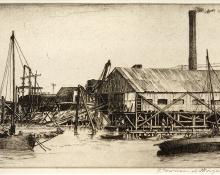 Franklin Townsend Morgan, "Cedar Box Mill, Key West; Number 15 in an edition of 50", etching, circa 1935 painting for purchase sale consignment auction denver colorado art gallery museum