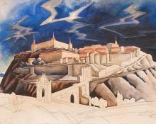 Vance Hall Kirkland, "Untitled (Castle of Toledo, Spain)", watercolor, circa 1930 painting