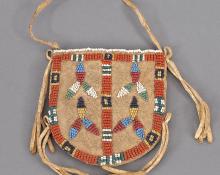 vintage plains beaded pouch hide beadwork sioux 19th century Native American Indian antique vintage art for sale purchase auction consign denver colorado art gallery museum