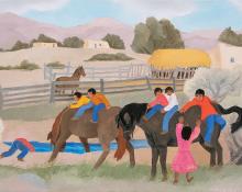 Barbara Latham, "Acequia Madre", oil, circa 1960, painting for sale purchase consign auction denver Colorado art gallery museum