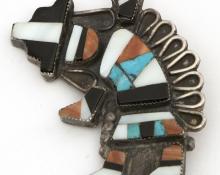 Zuni rainbow man inlay pin vintage old pawn southwest jewelry  Native American Indian antique vintage art for sale purchase auction consign denver colorado art gallery museum