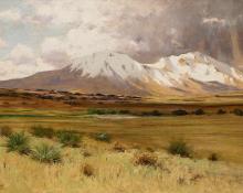 Charles Partridge Adams, "Spanish Peaks, Colorado", oil, circa 1900 Native American Indian antique vintage art for sale purchase   auction consign denver colorado art gallery museum