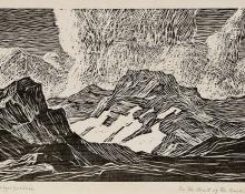Birger Sandzen, "In the Heart of the Rockies (South Arapaho Peak near Boulder, Colorado)", woodcut, 1916 painting for sale purchase auction consign denver colorado art gallery museum