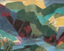 Ethel Magafan, "River at Evening (Colorado)", tempera, landscape painting for sale purchase consign auction denver Colorado art gallery museum
