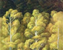 Anna Elizabeth Keener, "Aspen and Spruce", oil  painting for sale purchase consign auction art gallery denver colorado historical sandzen student