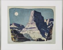 Emil James Bisttram, "Majestic Moonlight", watercolor, 1944 for sale purchase consign auction denver Colorado art gallery museum