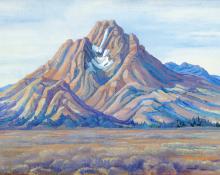 Anna Elizabeth Keener, "Tetons", casein, circa 1920 painting for sale purchase consign auction art gallery denver colorado historical sandzen student