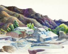 Anna Elizabeth Keener, "Untitled, (Molly Mines in Questa, New Mexico)", colored pencil, circa 1940 painting for sale purchase consign auction art gallery denver colorado historical sandzen student