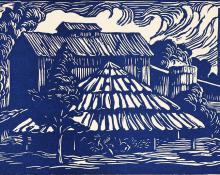 Anna Elizabeth Keener, "Louisiana Mill", linoleum cut, 1923 painting for sale purchase consign auction art gallery denver colorado historical sandzen student