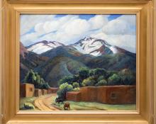 Anna Elizabeth Keener, "Arroyo Seco - Near Taos, New Mexico", oil, 1941 painting for sale purchase consign auction art gallery denver colorado historical sandzen student