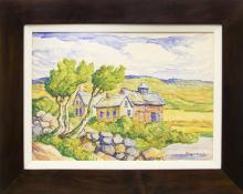 Birger Sandzen, "Kansas Farm", watercolor, 1940 painting fine art for sale purchase buy sell auction consign denver colorado art gallery museum