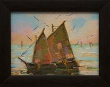 Caroline Bell, "Untitled (Sailboats)", oil painting fine art for sale purchase buy sell auction consign denver colorado art gallery museum