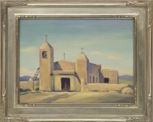 Mildred Pneuman, "Small Church, Taos (New Mexico)", oil painting fine art for sale purchase buy sell auction consign denver colorado art gallery museum
