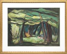 Doel Reed, "Mountain Grove", casein painting for sale denver colorado art gallery museum auction consign sell buy