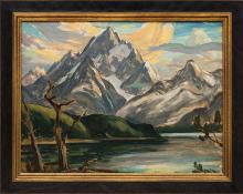 Eliot Candee Clark, "Untitled (The Grand Tetons and Jackson Lake)", oil painting fine art for sale purchase buy sell auction consign denver colorado art gallery museum