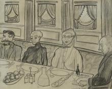 hilaire hiler drawing for sale, steamship dining room, interior scene, 1920s, S.S. U.S.S.