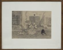 Hilaire Hiler, vintage drawing for sale, Ragpickers, Paris, france, graphite, 1929