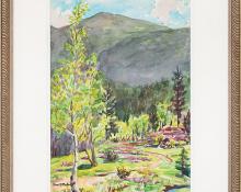 Irene D. Fowler, "Untitled (Early Summer, Colorado Mountains)", watercolor, circa 1930-1950, for sale purchase consign auction denver Colorado art gallery museum