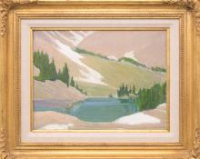 Albert Stokes Bancroft, "Mountain Lake in Spring (Colorado)", oil, for sale purchase consign auction denver Colorado art gallery museum
