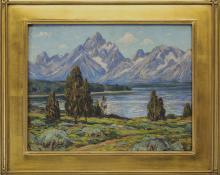 Eliot Candee Clark, "Untitled (Jackson Lake and Grand Tetons)", oil, 1925, for sale purchase consign auction denver Colorado art gallery museum