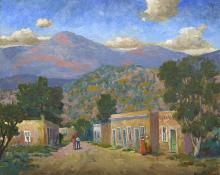 Harold Skene, "Santa Fe Street (New Mexico)", vincent oil, 1969 painting fine art for sale purchase buy sell auction consign denver colorado art gallery museum      