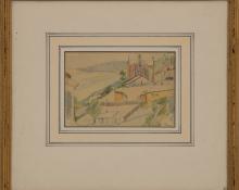 Margaret Tee colorado mining Hill Town drawing colored pencil, circa 1920s-1940s painting fine art for sale purchase buy sell auction consign denver colorado art gallery museum    