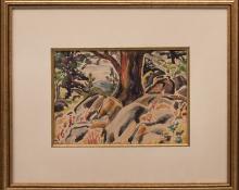Elisabeth Spalding, "Untitled (Forest Interior, Colorado)", watercolor, October 1933 painting fine art for sale purchase buy sell auction consign denver colorado art gallery museum
