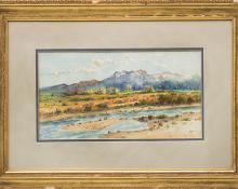 John Howard Martin, mountain landscape river, watercolor painting fine art for sale purchase buy sell auction consign denver colorado art gallery museum