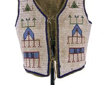 Vest, Sioux, circa 1875-1900 beadwork pictorial tepee tipi 19th century Native American Indian antique vintage art for sale purchase auction consign denver colorado art gallery museum
