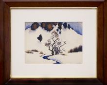 Gene Kloss, "Untitled (Snowy Mountain and Stream)", watercolor (Alice Geneva Glasier) painting fine art for sale purchase buy sell auction consign denver colorado art gallery museum  