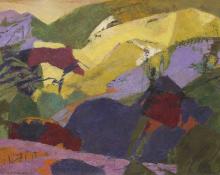 ethel magafan, "Mountains Above the Meadow (Colorado)", tempera, painting 