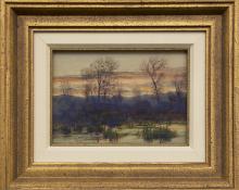 Charles Partridge Adams, "Evening in Autumn Near Denver (Colorado)", watercolor, early 20th century painting fine art for sale purchase buy sell auction consign denver colorado art gallery museum 