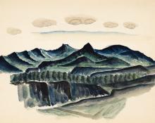 Arnold Ronnebeck, "Green Landscape, New Mexico", watercolor, circa 1927, original, vintage, painting, for sale, denver artists guild