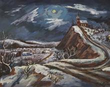 Frederick Shane, "Silent Night", gouache, circa 1940 painting fine art for sale purchase buy sell auction consign denver colorado art gallery museum  