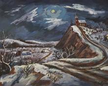 Frederick Shane, "Silent Night", gouache, circa 1940 painting fine art for sale purchase buy sell auction consign denver colorado art gallery museum  