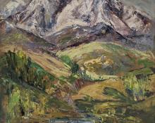 Zola Zaugg, "Untitled (Colorado Mountain Landscape)" 1960 oil painting fine art for sale purchase buy sell auction consign denver colorado art gallery museum  