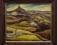 Eve Drewelowe (Van Ek), "Foothills (Colorado)", oil, 1944 painting fine art for sale purchase buy sell auction consign denver colorado art gallery museum     