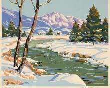 Alfred James Wands vintage art for sale, Winter Day Colorado Mountain Landscape, serigraph/silkscreen